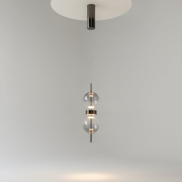 Maytoni Lampă suspendată LED DOUBLE MOON, gri fumuriu, Ø 12 cm, sticlă, Gri, Camera de zi / sufragerie, Sticlă, Modern, glob