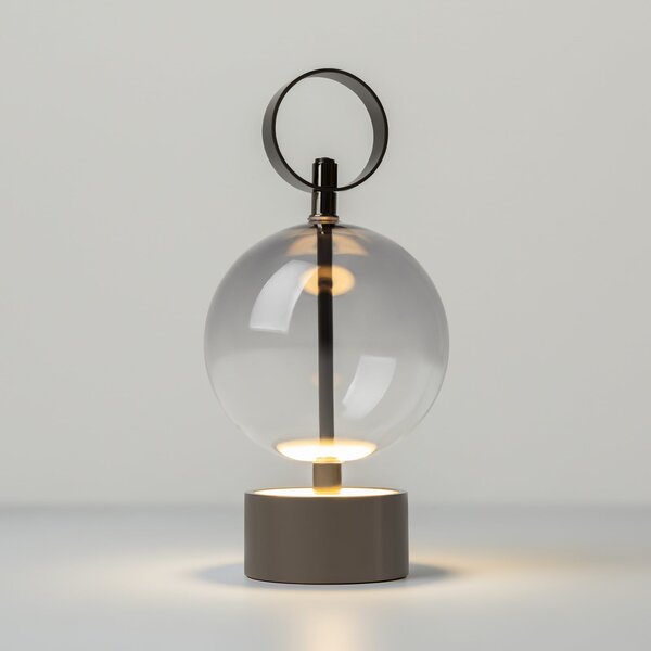 Maytoni Lampa de masă cu LED și baterie DOUBLE MOON, gri fumuriu, înălțime 25 cm, sticlă, Gri, Camera de zi / sufragerie, Sticlă, Modern, glob