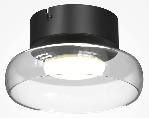 Maytoni Plafonieră LED FLOAT, transparentă/neagră, Ø 20 cm, sticlă/metal, reglabil, Transparent, Camera de zi / sufragerie, Sticlă, Modern
