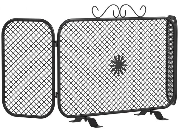 HOMCOM Parascântei Șemineu Pliabil 3 Panouri Metal, Bază Detașabilă, Model Floral, 90x16x40cm, Negru | Aosom Romania