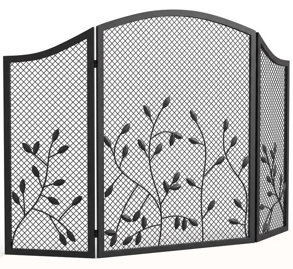 HOMCOM Parascântei Șemineu Pliabil cu 3 Panouri, Protecție Metalică Rezistentă la Căldură, 122x1x74 cm, Negru | Aosom Romania