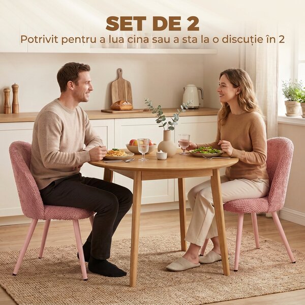 HOMCOM Set de 2 Scaune de Pranzo Moderne și Capitonate, Roz | Aosom Romania