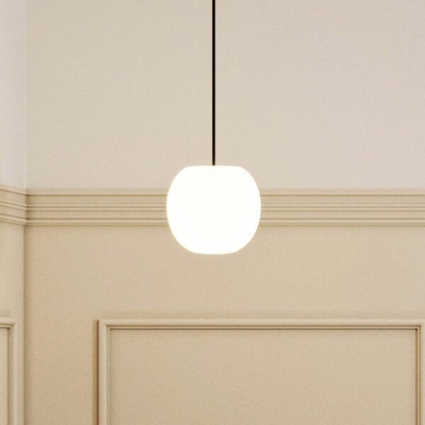 Casablanca Lampă suspendată Acai, alb/negru, sticlă, Ø 16 cm, E27, reglabil, Alb, Camera de zi / sufragerie, Sticlă
