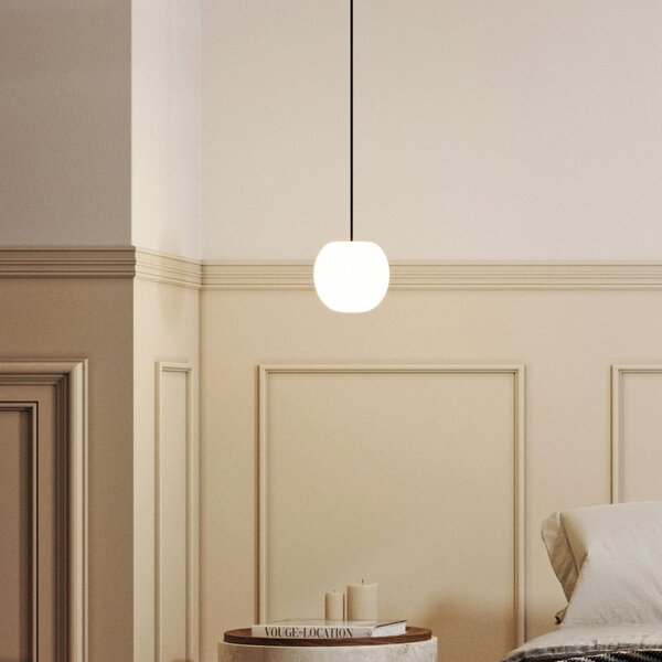Casablanca Lampă suspendată Acai, alb/negru, sticlă, Ø 16 cm, E27, reglabil, Alb, Camera de zi / sufragerie, Sticlă