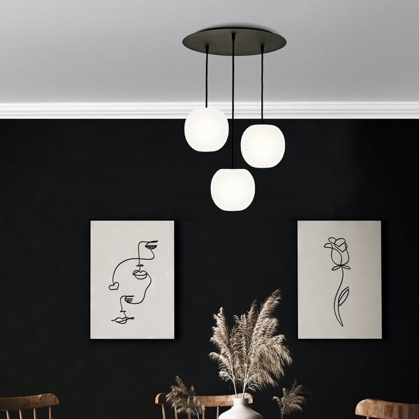 Casablanca Lampă suspendată Acai, alb/negru, rotundă, cu 3 becuri, 16 cm, reglabil, Alb, Camera de zi / sufragerie, Sticlă