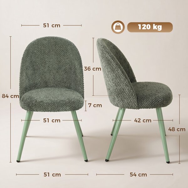 HOMCOM Set 2 Scaune pentru Dining din Catifea cu Șezut Tapițat, Verde Închis | Aosom Romania