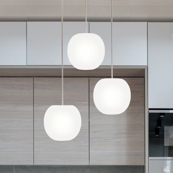 Casablanca Lampă suspendată Acai, albă, rotundă, cu 3 becuri, Ø 16 cm, E27, reglabil, Alb, Camera de zi / sufragerie, Sticlă