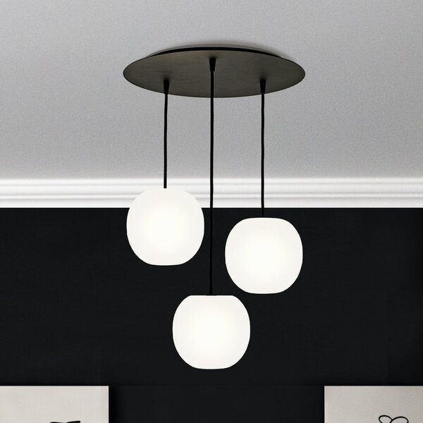 Casablanca Lampă suspendată Acai, alb/negru, rotundă, cu 3 becuri, 16 cm, reglabil, Alb, Camera de zi / sufragerie, Sticlă