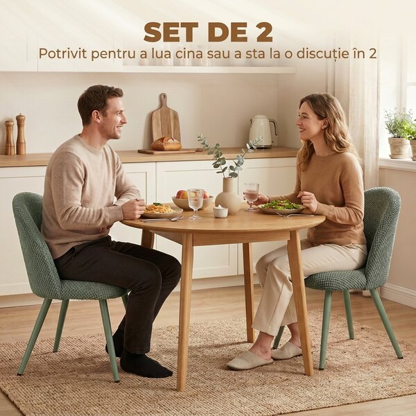 HOMCOM Set 2 Scaune pentru Dining din Catifea cu Șezut Tapițat, Verde Închis | Aosom Romania