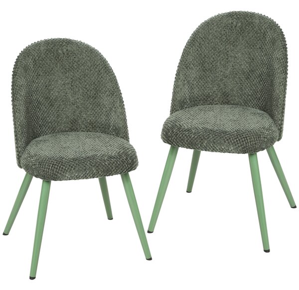 HOMCOM Set 2 Scaune pentru Dining din Catifea cu Șezut Tapițat, Verde Închis | Aosom Romania