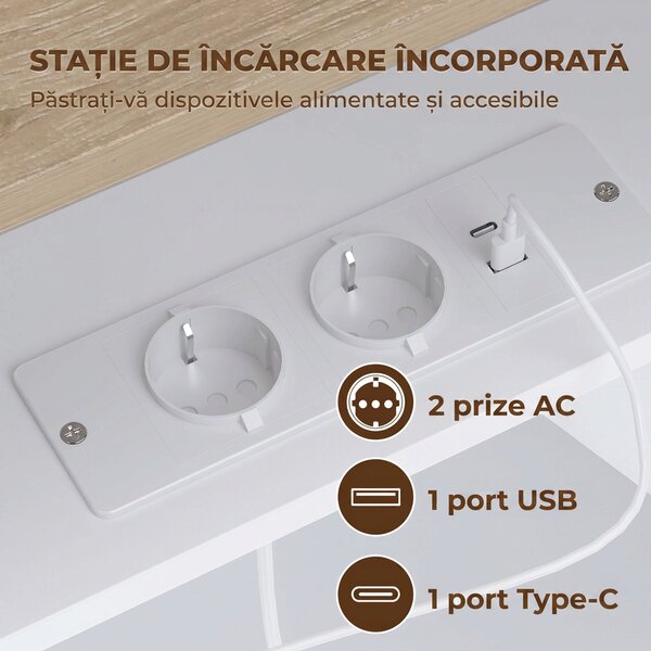 HOMCOM Comodă Tv Suspendată Până la 65", cu 2 Sertare, Dulap, Iluminare Led Rgb și Priză Integrată, Alb și Aspect Lemn | Aosom Romania