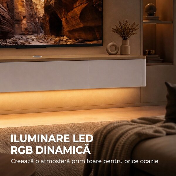 HOMCOM Comodă Tv Suspendată Până la 65", cu 2 Sertare, Dulap, Iluminare Led Rgb și Priză Integrată, Alb și Aspect Lemn | Aosom Romania