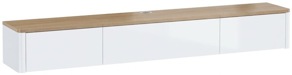 HOMCOM Comodă Tv Suspendată Până la 65", cu 2 Sertare, Dulap, Iluminare Led Rgb și Priză Integrată, Alb și Aspect Lemn | Aosom Romania