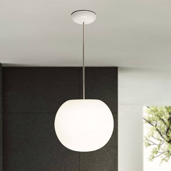 Casablanca Lampă suspendată Acai, albă, sticlă, Ø 26 cm, E27, reglabil, Alb, Camera de zi / sufragerie, Sticlă