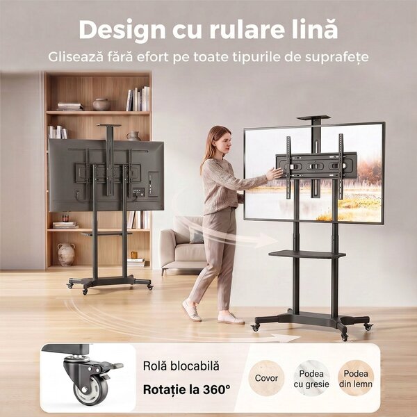 HOMCOM Cărucior Tv Mobil Reglabil 32-75 Țoli, Negru | Aosom Romania