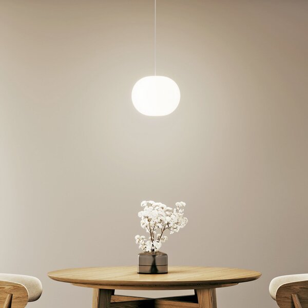 Casablanca Lampă suspendată Acai, albă, sticlă, Ø 26 cm, E27, reglabil, Alb, Camera de zi / sufragerie, Sticlă