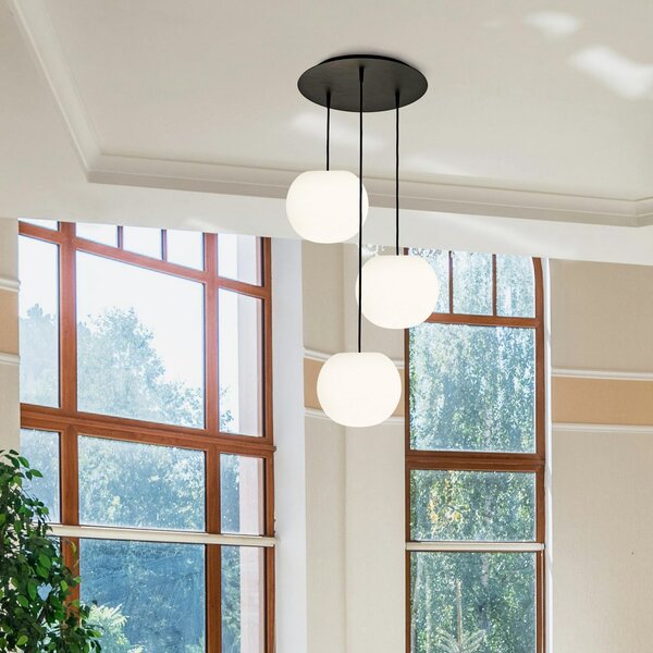 Casablanca Lampă suspendată Acai, alb/negru, rotundă, cu 3 becuri, 26 cm, reglabil, Alb, Camera de zi / sufragerie, Sticlă