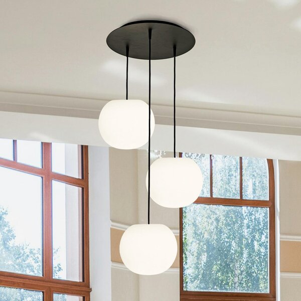 Casablanca Lampă suspendată Acai, alb/negru, rotundă, cu 3 becuri, 26 cm, reglabil, Alb, Camera de zi / sufragerie, Sticlă