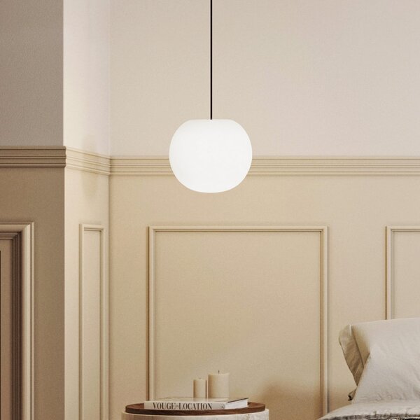 Casablanca Lampă suspendată Acai, alb/negru, sticlă, Ø 26 cm, E27, reglabil, Alb, Camera de zi / sufragerie, Sticlă