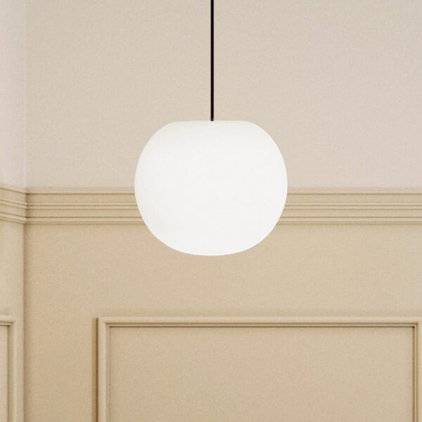Casablanca Lampă suspendată Acai, alb/negru, sticlă, Ø 26 cm, E27, reglabil, Alb, Camera de zi / sufragerie, Sticlă