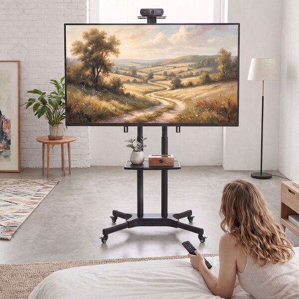 HOMCOM Cărucior Tv Mobil Reglabil 32-75 Țoli, Negru | Aosom Romania