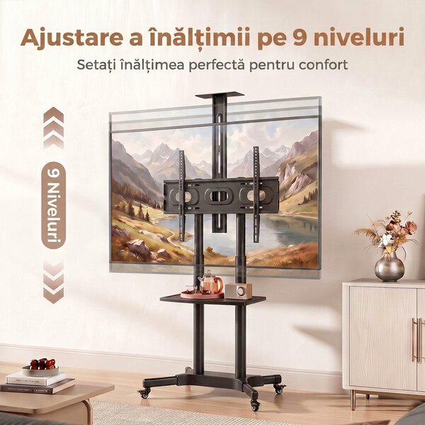 HOMCOM Cărucior Tv Mobil Reglabil 32-75 Țoli, Negru | Aosom Romania