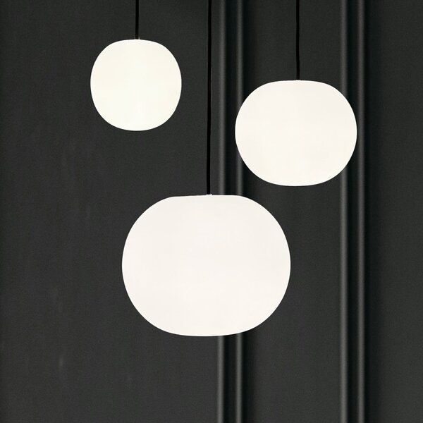 Casablanca Lampă suspendată Acai, alb/negru, 16 cm/21 cm/26 cm, reglabil, Alb, Camera de zi / sufragerie, Sticlă