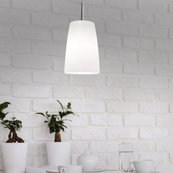 Casablanca Lampă suspendată Mesa, albă, sticlă, Ø 14 cm, E27, reglabil, Alb, Camera de zi / sufragerie, Sticlă