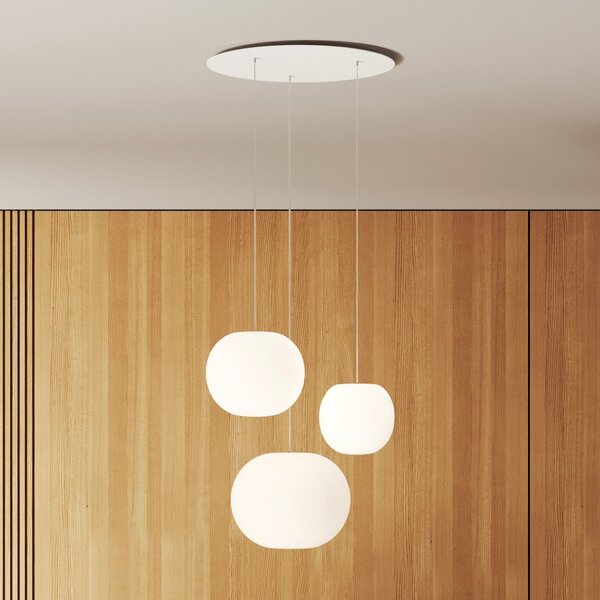 Casablanca Lampă suspendată Acai, albă, cu 3 becuri, 16 cm/21 cm/26 cm, reglabil, Alb, Camera de zi / sufragerie, Sticlă