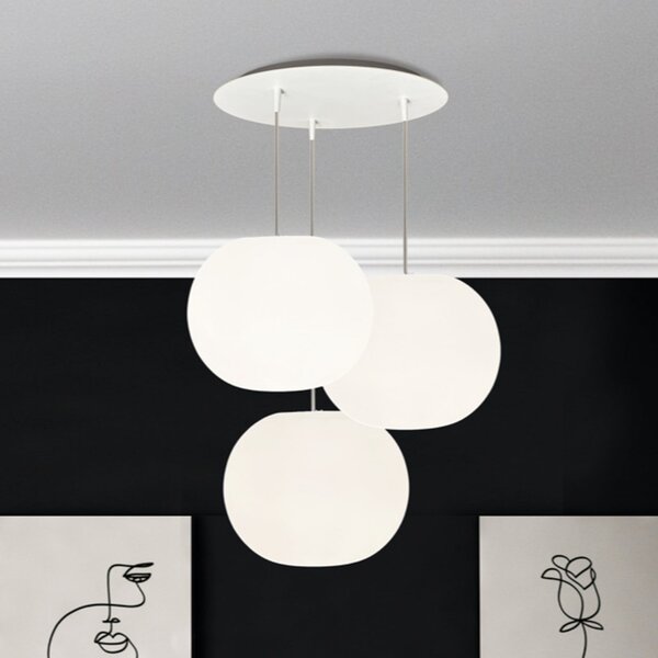 Casablanca Lampă suspendată Acai, albă, rotundă, cu 3 becuri, Ø 26 cm, E27, reglabil, Alb, Camera de zi / sufragerie, Sticlă