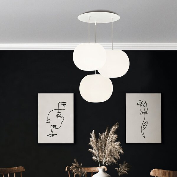 Casablanca Lampă suspendată Acai, albă, rotundă, cu 3 becuri, Ø 26 cm, E27, reglabil, Alb, Camera de zi / sufragerie, Sticlă