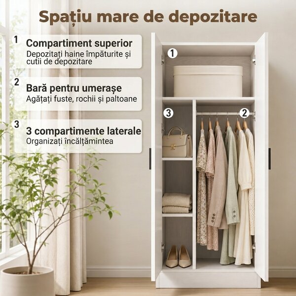 HOMCOM Dulap Subțire 37 cm Con Bară pentru Umerașe E Rafturi | Aosom Romania