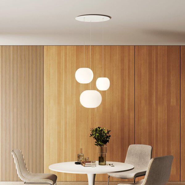 Casablanca Lampă suspendată Acai, albă, cu 3 becuri, 16 cm/21 cm/26 cm, reglabil, Alb, Camera de zi / sufragerie, Sticlă