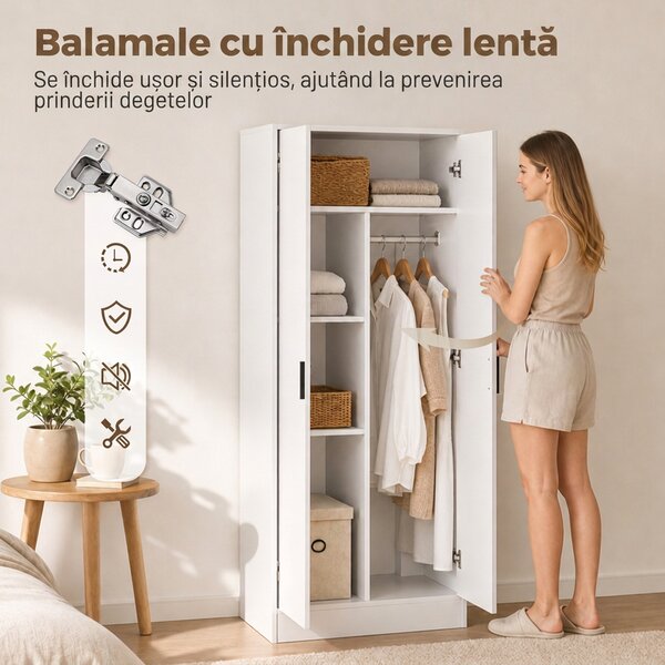 HOMCOM Dulap Subțire 37 cm Con Bară pentru Umerașe E Rafturi | Aosom Romania