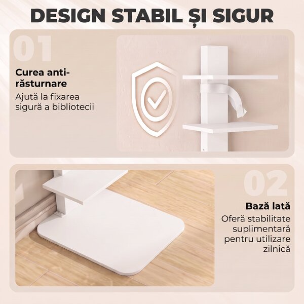 HOMCOM Bibliotecă Verticală cu 11 Rafturi, Structură din Oțel, Economie Spațiu, 34,5x41,5x163,5 cm, Alb | Aosom Romania