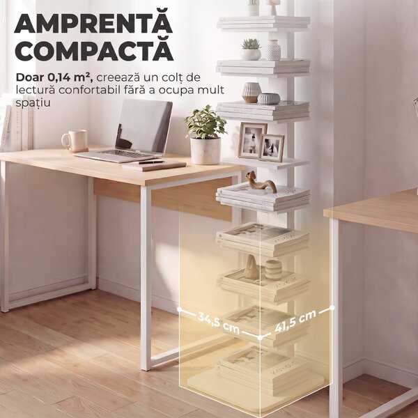 HOMCOM Bibliotecă Verticală cu 11 Rafturi, Structură din Oțel, Economie Spațiu, 34,5x41,5x163,5 cm, Alb | Aosom Romania