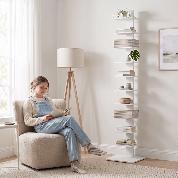 HOMCOM Bibliotecă Verticală cu 11 Rafturi, Structură din Oțel, Economie Spațiu, 34,5x41,5x163,5 cm, Alb | Aosom Romania