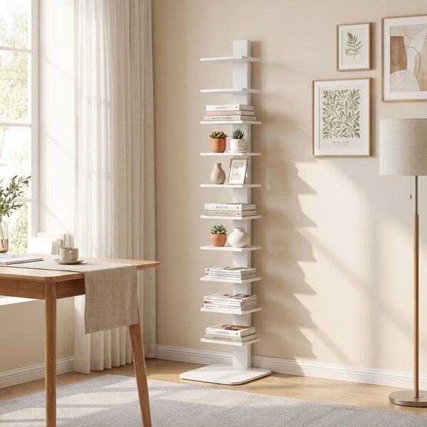 HOMCOM Bibliotecă Verticală cu 11 Rafturi, Structură din Oțel, Economie Spațiu, 34,5x41,5x163,5 cm, Alb | Aosom Romania