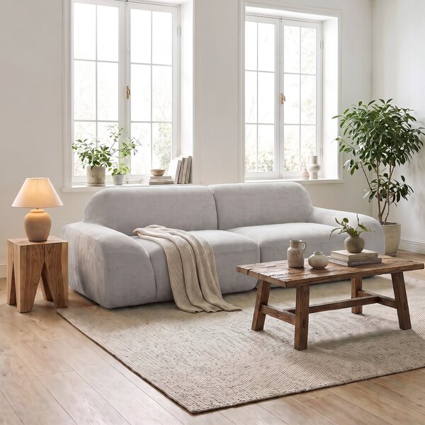 HOMCOM Canapea 3 Locuri cu Șezut Larg și Tapițerie Chenille, Spumă, 244x95x70 cm, Gri Deschis | Aosom Romania