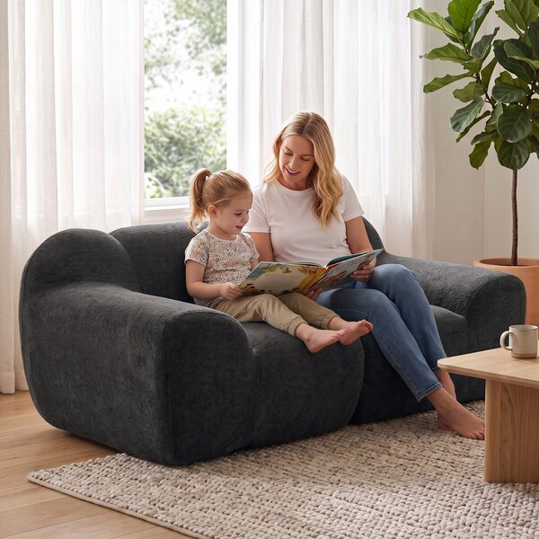 HOMCOM Canapea 2 Locuri din Chenille Fără Structură, cu Șezut Larg și Brațe Largi, 174x91x61 cm, Gri Închis | Aosom Romania