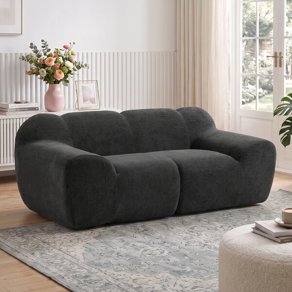 HOMCOM Canapea 2 Locuri din Chenille Fără Structură, cu Șezut Larg și Brațe Largi, 174x91x61 cm, Gri Închis | Aosom Romania
