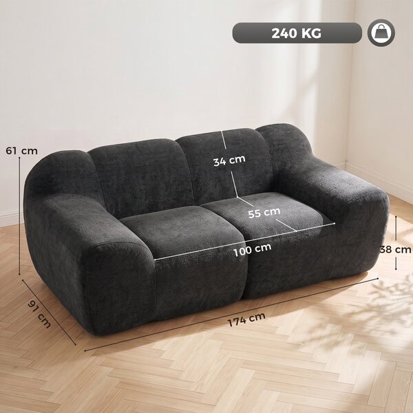 HOMCOM Canapea 2 Locuri din Chenille Fără Structură, cu Șezut Larg și Brațe Largi, 174x91x61 cm, Gri Închis | Aosom Romania