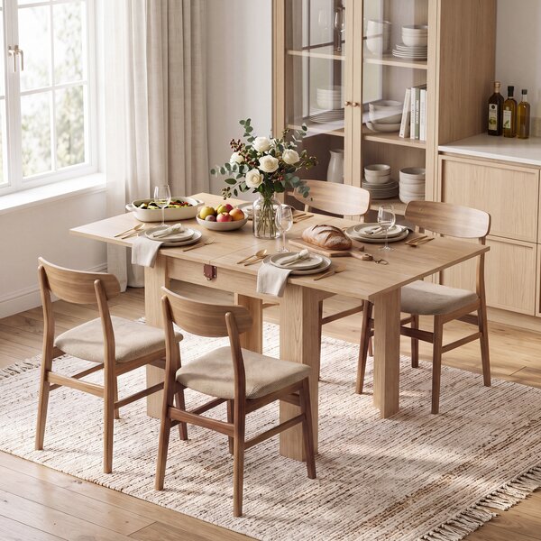 HOMCOM Masă de Dining Pliabilă pentru 4 Persoane, Rabatabilă cu Ghidaje din Oțel, PAL, 140x70x77 cm, Stejar | Aosom Romania