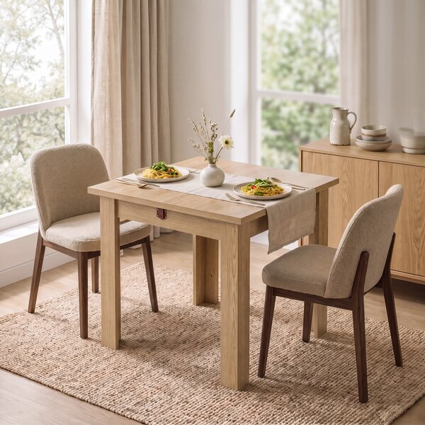 HOMCOM Masă de Dining Pliabilă pentru 4 Persoane, Rabatabilă cu Ghidaje din Oțel, PAL, 140x70x77 cm, Stejar | Aosom Romania