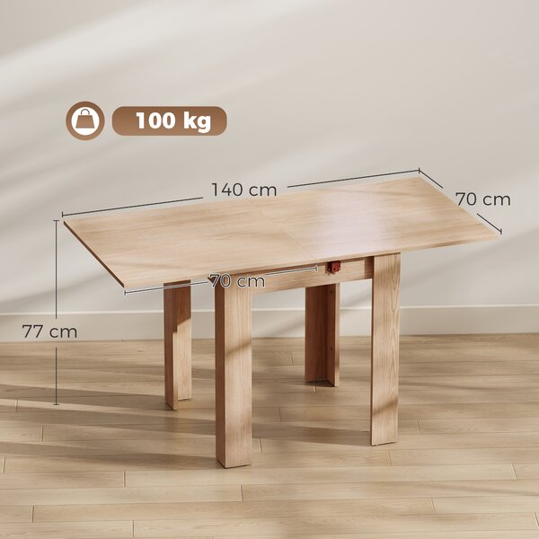 HOMCOM Masă de Dining Pliabilă pentru 4 Persoane, Rabatabilă cu Ghidaje din Oțel, PAL, 140x70x77 cm, Stejar | Aosom Romania