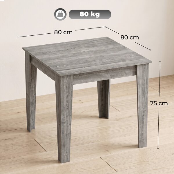 HOMCOM Masă de Sufragerie pentru 4 Persoane, Masă de Bucătărie Pătrată 80 x 80 x 75 Cm cu Piciorușe Antiderapante, Gri cu Efect de Lemn | Aosom Romania