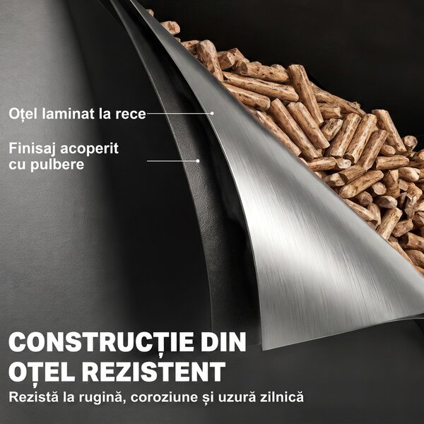 Outsunny Container pentru Peleți 45 Kg cu Roți, Capac, Fereastră și Sită, Negru | Aosom Romania