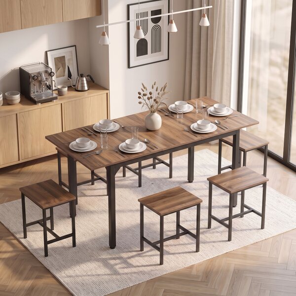 HOMCOM Set Masă Da Dining Extensibil 160 cm Cm, Negru Nuc | Aosom Romania