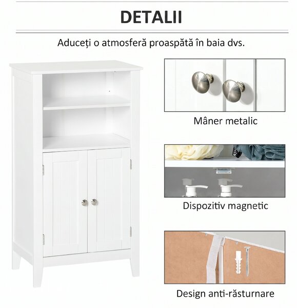Kleankin Dulap Baie cu Rafturi Reglabile, Design Rezistent la Umiditate și Anti-Inclinare, 50x30x93 cm, Alb | Aosom Romania