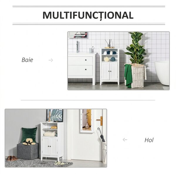 Kleankin Dulap Baie cu Rafturi Reglabile, Design Rezistent la Umiditate și Anti-Inclinare, 50x30x93 cm, Alb | Aosom Romania